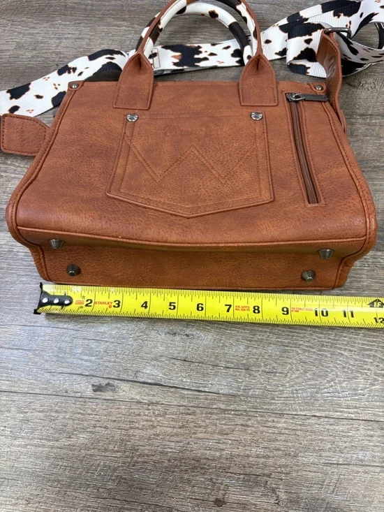 Wrangler Western Cow Print Tote Bag Brown Faux Leather Crossbody Satchel - Picture 12 of 13